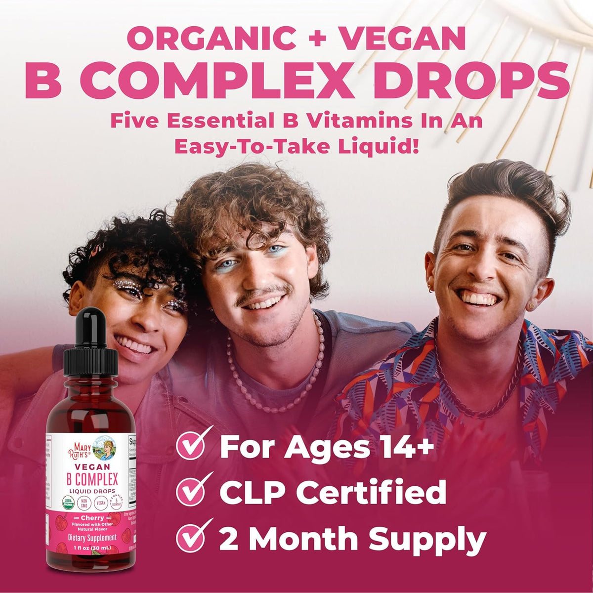 USDA Organic Vegan Vitamin B Complex Liquid Drops, Cherry Flavor, 1 fl oz / 30 ml E110427