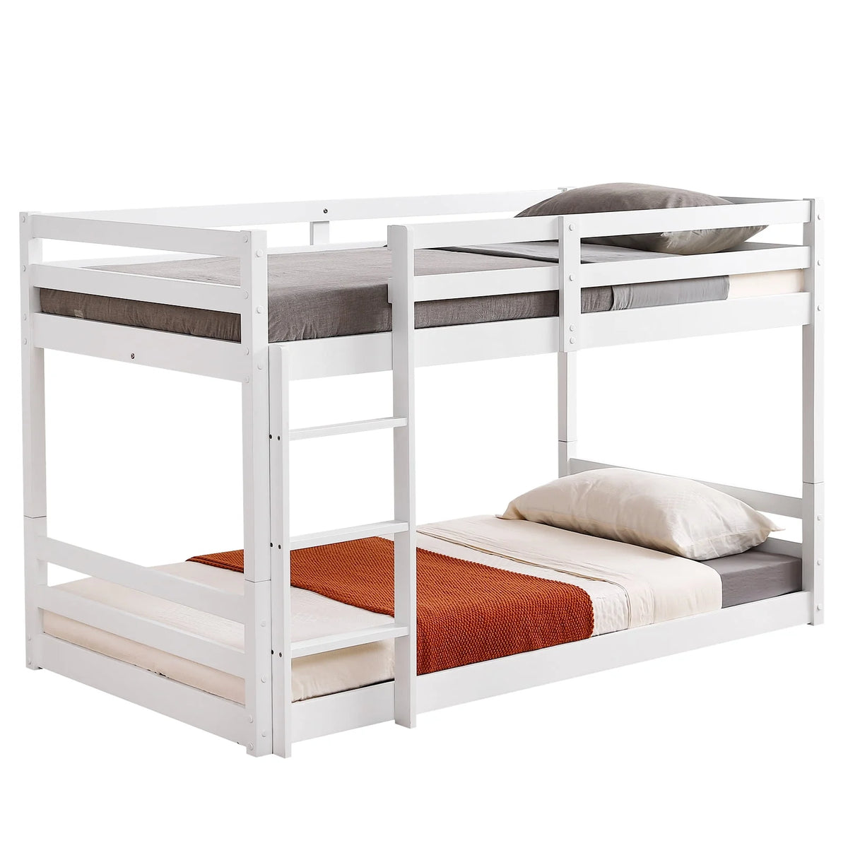 White Twin Over Twin Bunk Bed with Guard Rails U3294