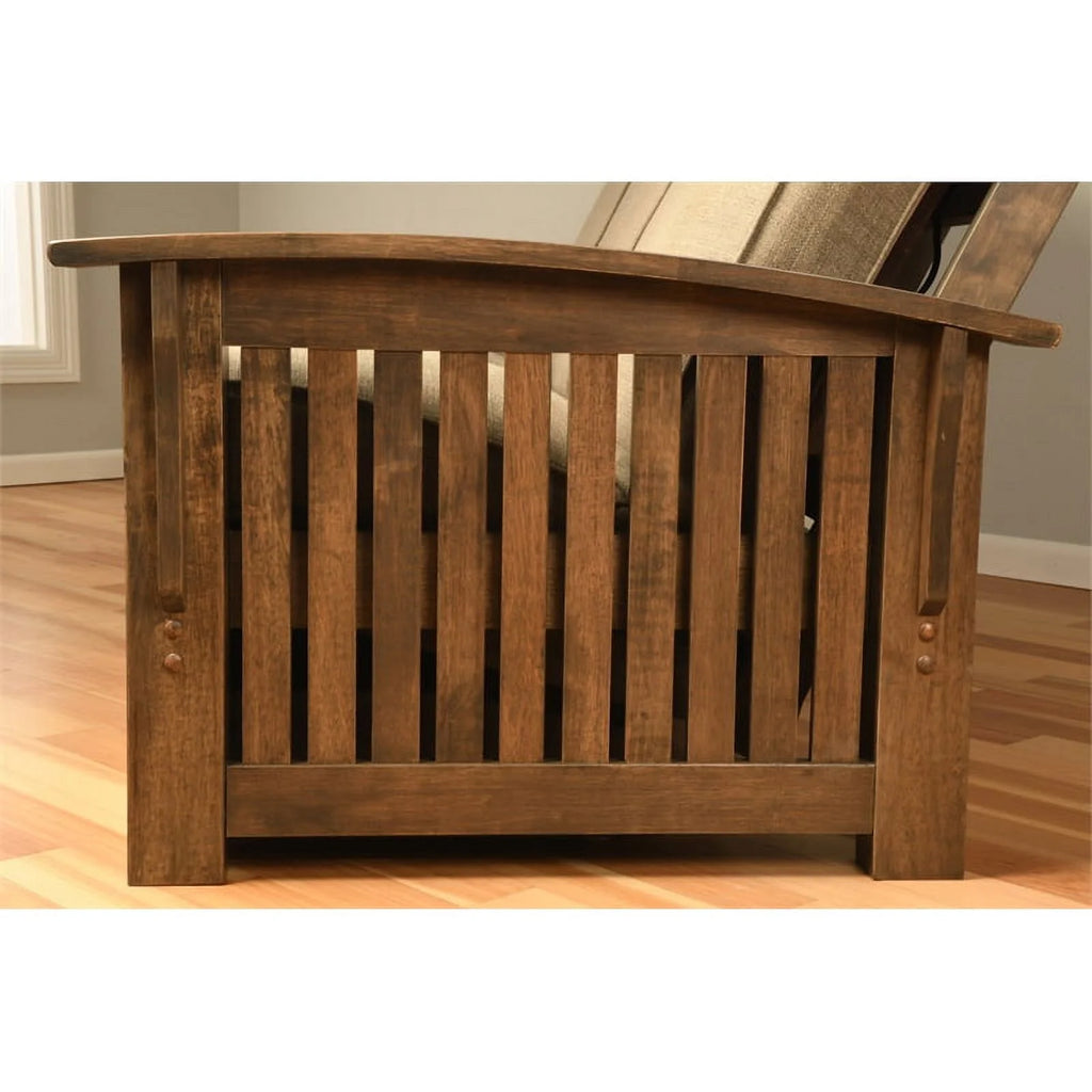 Walnut Futon with Drawers and Suede Blue Mattress C476642