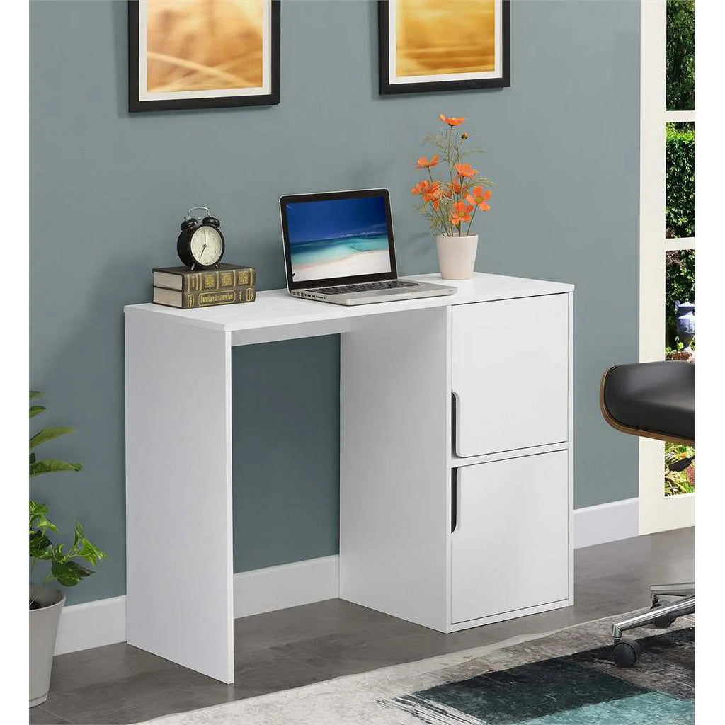 Student Desk with Storage Cabinets in White Wood Finish K257