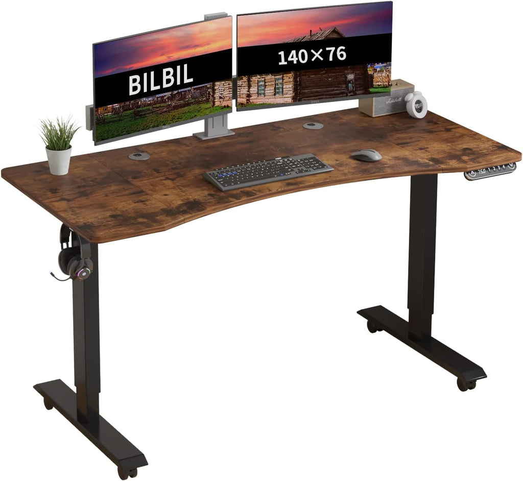Black Frame Rustic Brown Top Electric Standing Desk with Splice Board E77318