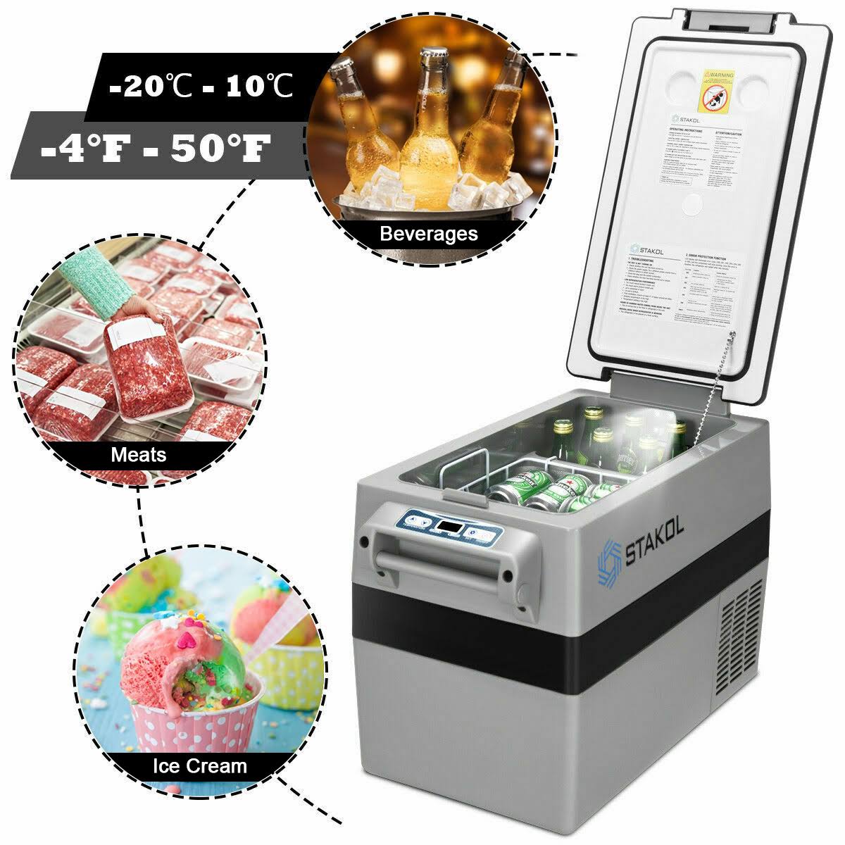 44 Quarts Portable Electric Car Cooler Refrigerator/Freezer Compressor Black Gray N763856