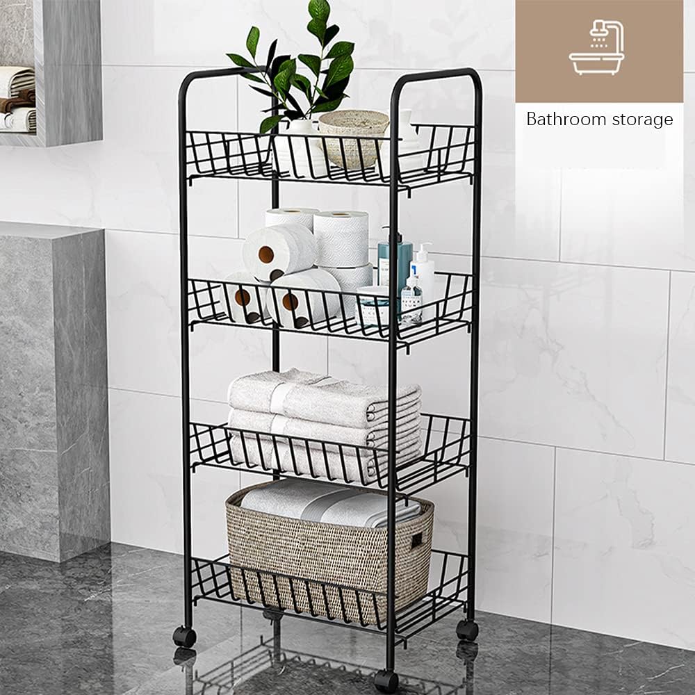 Black 4-Tier Rolling Kitchen Storage Cart M4271