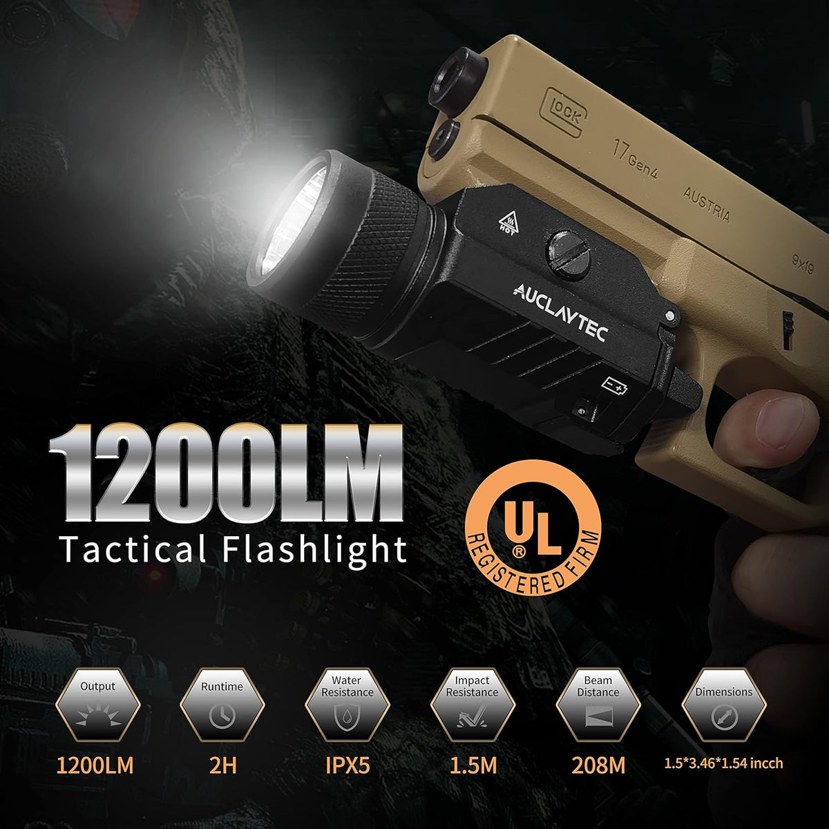 1200 Lumens Mounted Pistol Flashlight with Strobe Mode G35948