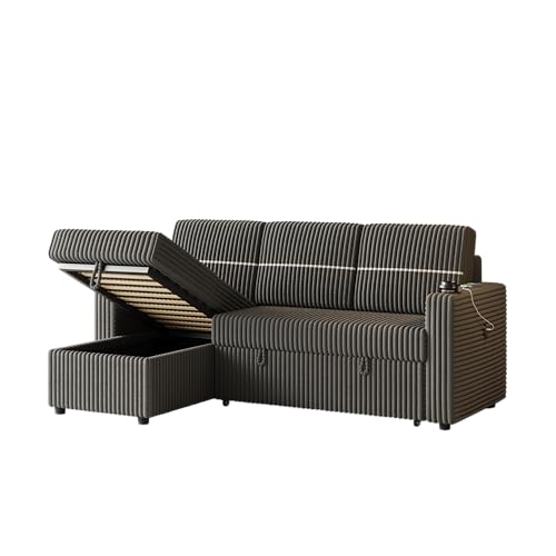 Corduroy Upholstered L-Shaped Sleeper Sectional Sofa Bed with Storage Chaise A41651