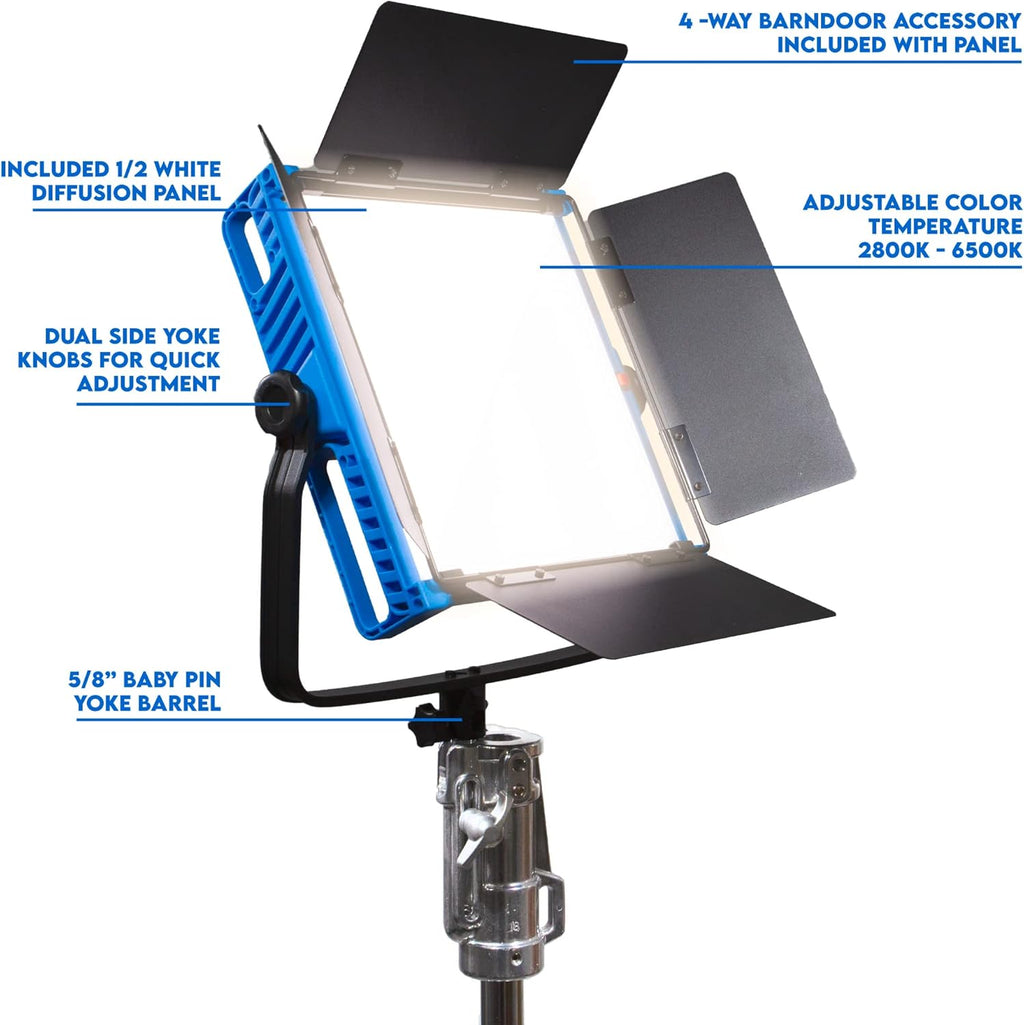 Bi-Color 2800K-6500K LED Video Light with Barn Doors and Diffusion Panel T2791