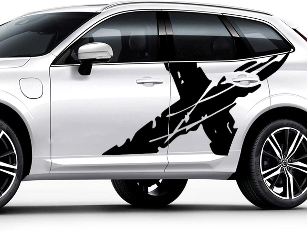 2PCS Sport Racing Vinyl Graphic Stripes Sticker Decoration Universal Fit for Car Body Door Side (Pure Black) Pack of 2 W7117