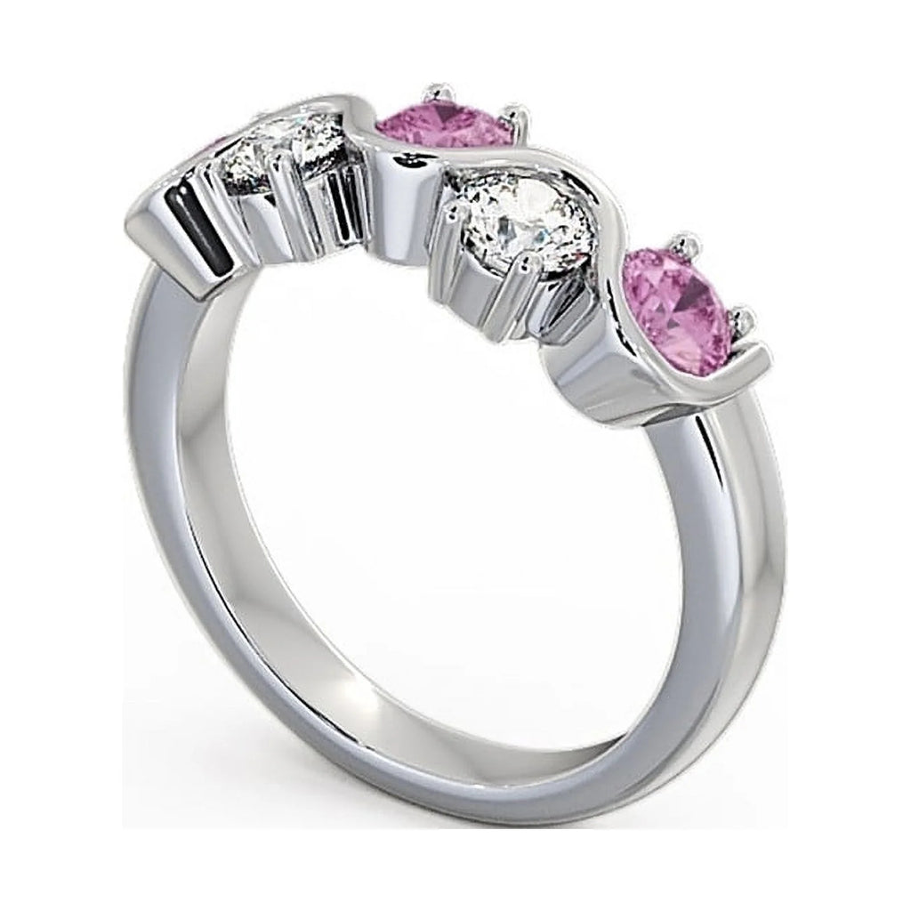 14K White Gold Pink Sapphire Diamond Eternity Band Size 7 W8284