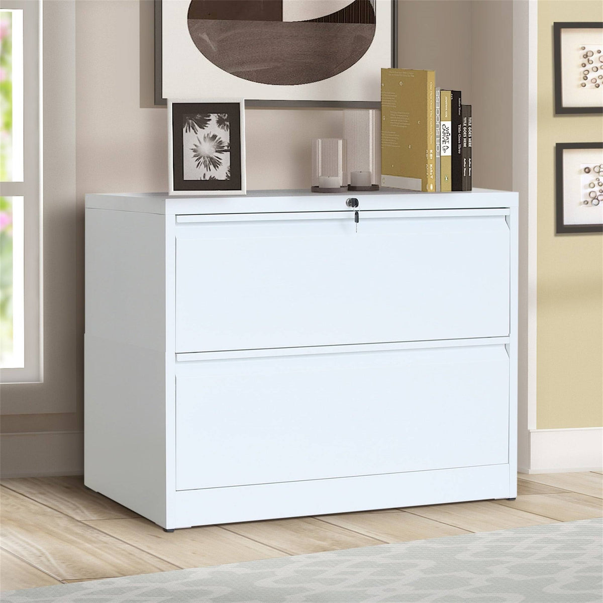White 2-Drawer Lateral File Cabinet with Lock F35685