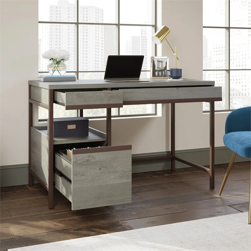 Engineered Wood Pedestal Desk in Mystic Oak Finish Q961243