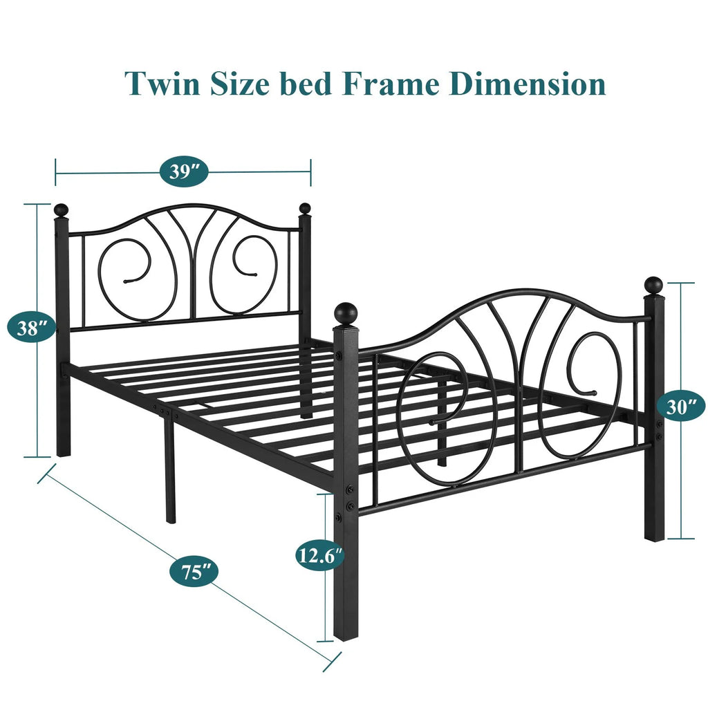 Twin Size Metal Bed Frame and 2 Black Nightstands Y256205