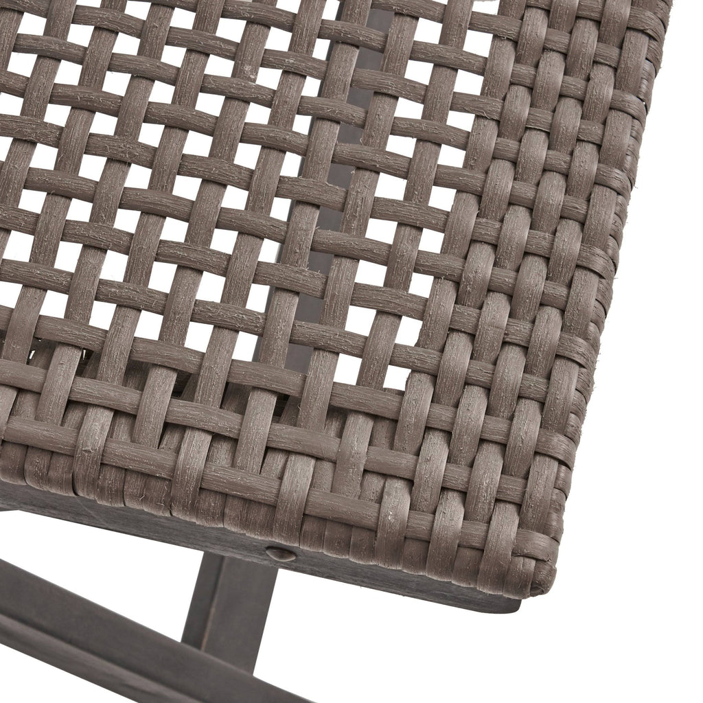 Acacia Wood Wicker Foldable Bistro Set with Chairs and Table Dark Gray I555