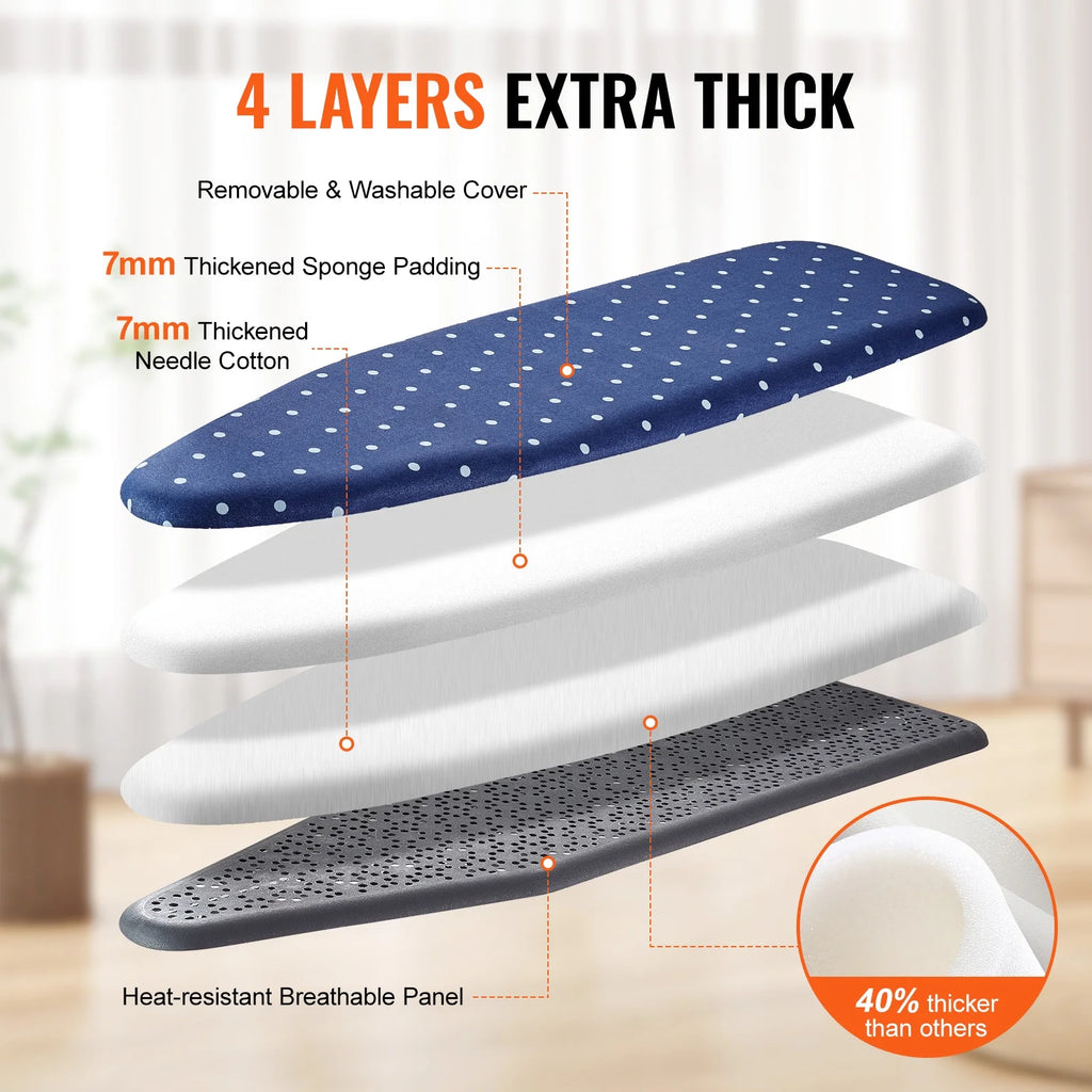 55"x15" Ironing Board with Bottom Storage Tray, 4 Layers, 10 Adjustable Heights, 100% Cotton Cover C5737
