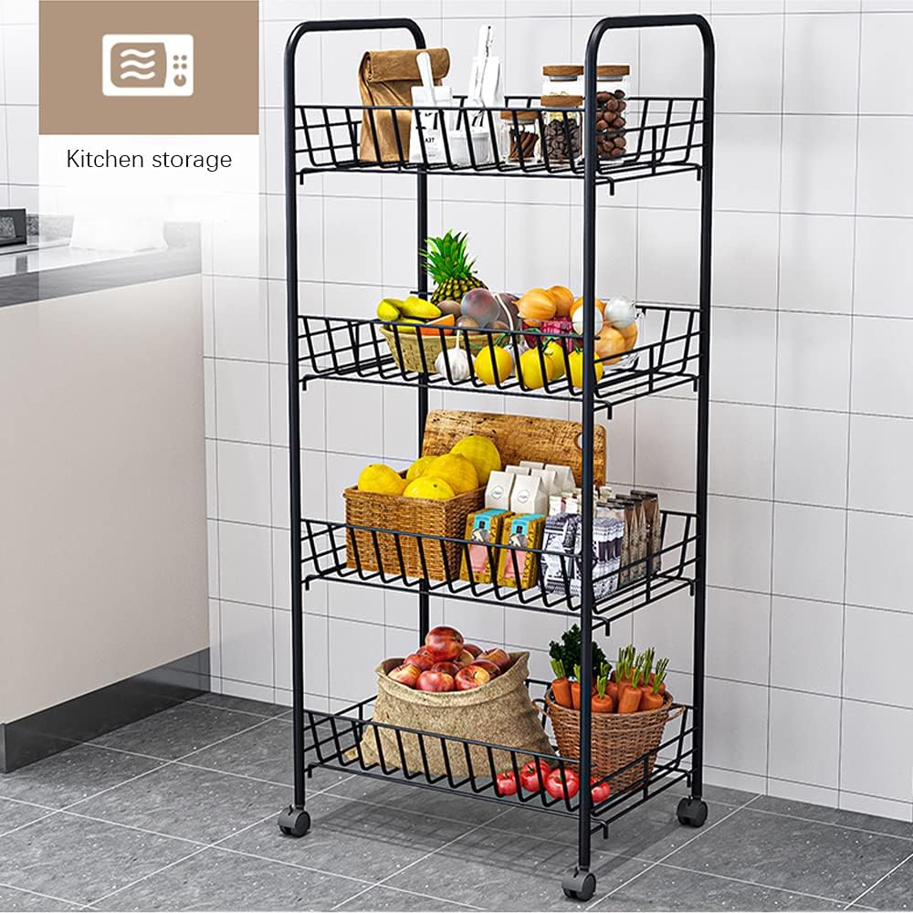 Black 4-Tier Rolling Kitchen Storage Cart M4271