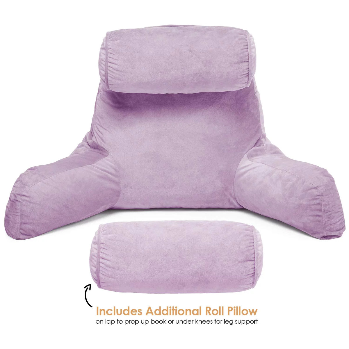 Light Purple Shredded Memory Foam Bed Rest Pillow with Arms and Pockets Q435