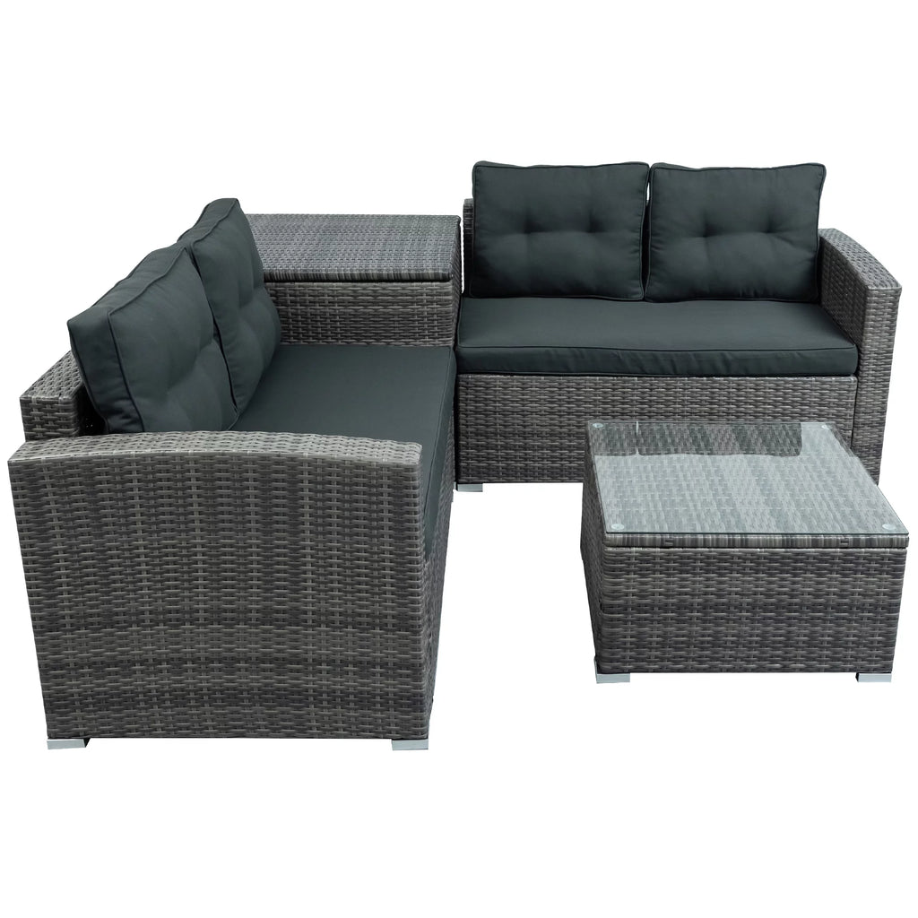 4 Pcs Wicker Patio Conversation Sofa Set with Storage Box & Table W38409