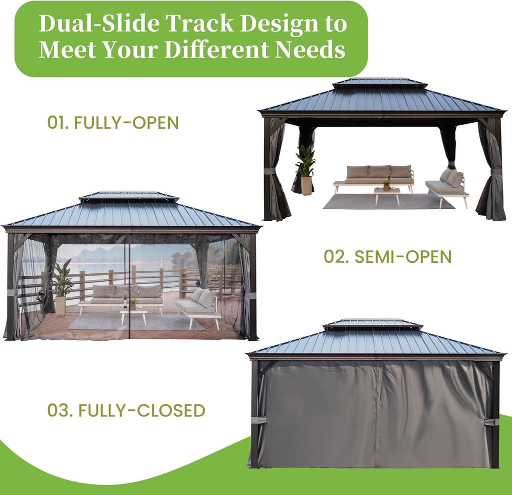 12' x 16' Hardtop Gazebo with Aluminum Frame and Gray Double Galvanized Steel Roof R149099