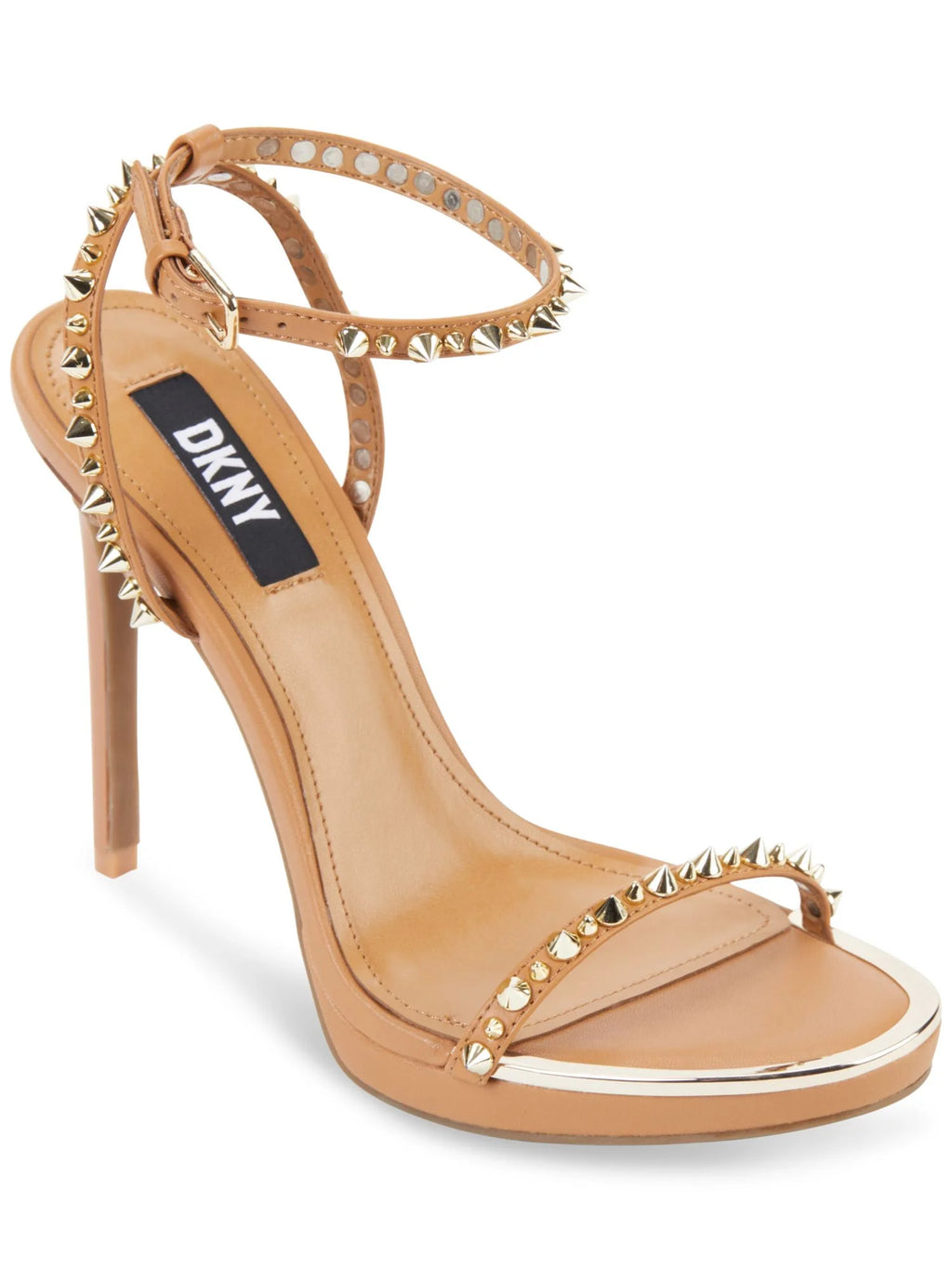 Beige Studded Leather Ankle Strap Heeled Sandal E362