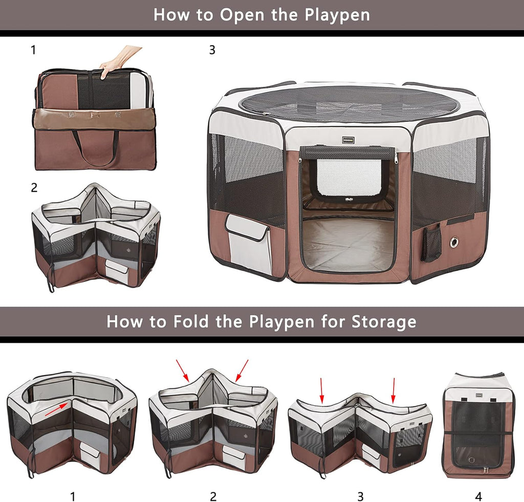 Portable Pet Playpen with Removable Zipper Top and Bottom O37657