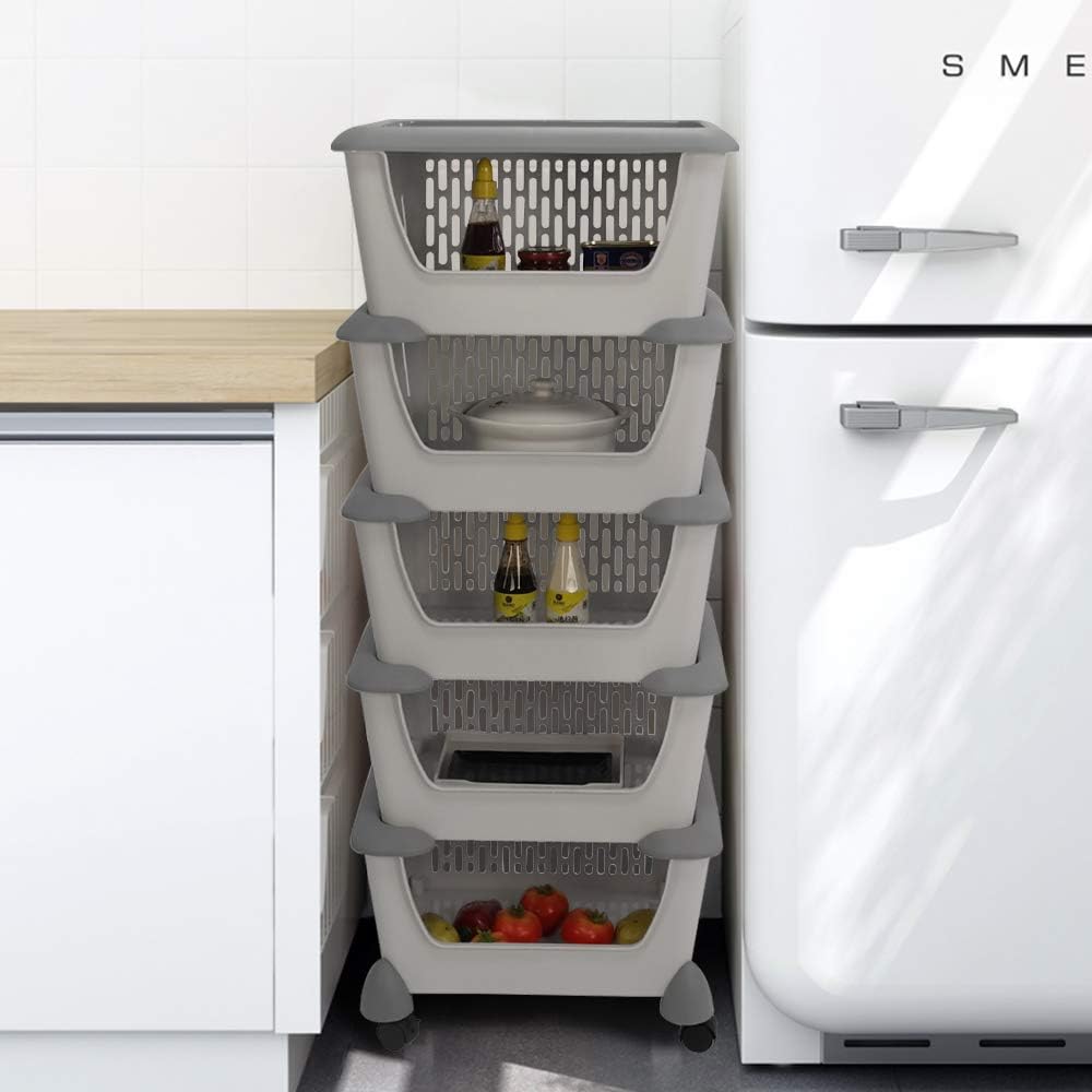 Plastic 5 Tiers Stacking Basket with Wheels P446