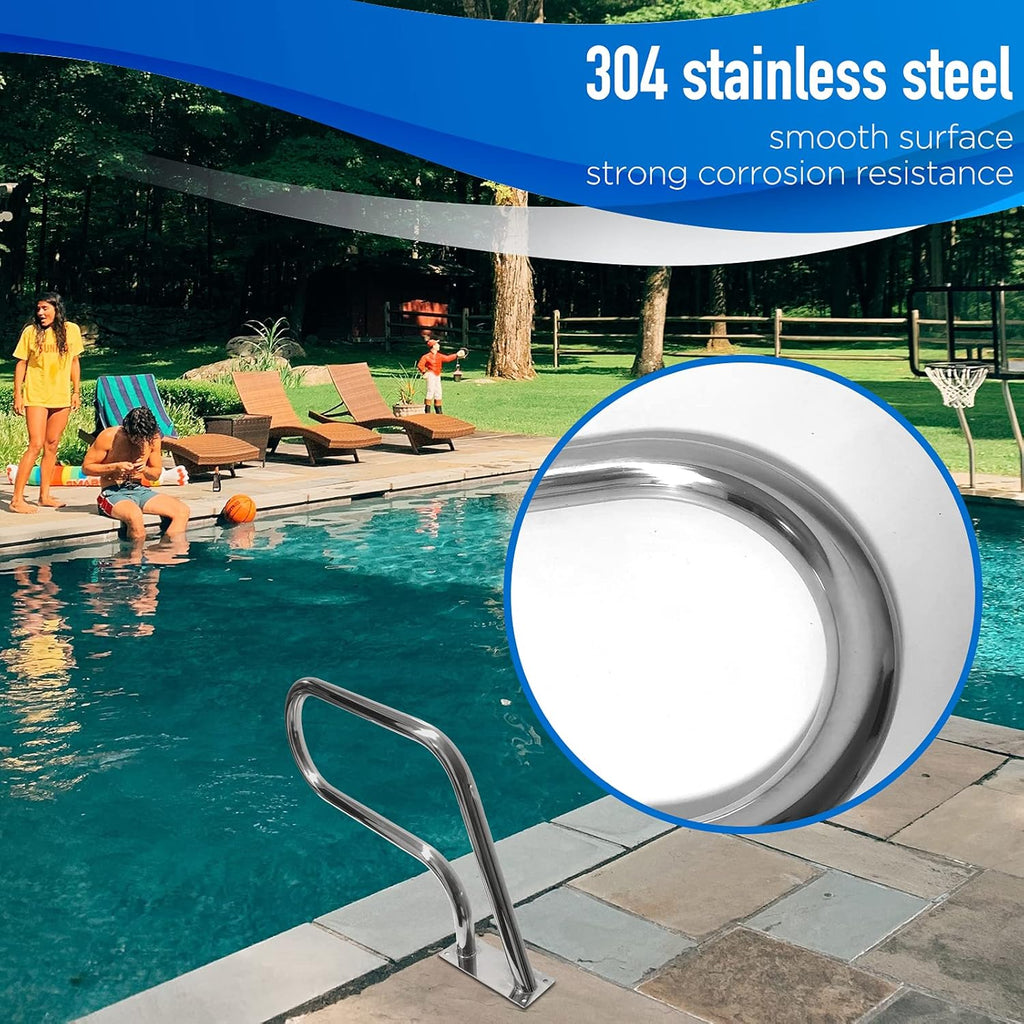 Pool Handrail 32x22.5 304 Stainless Steel with Base Plate Silver S7188