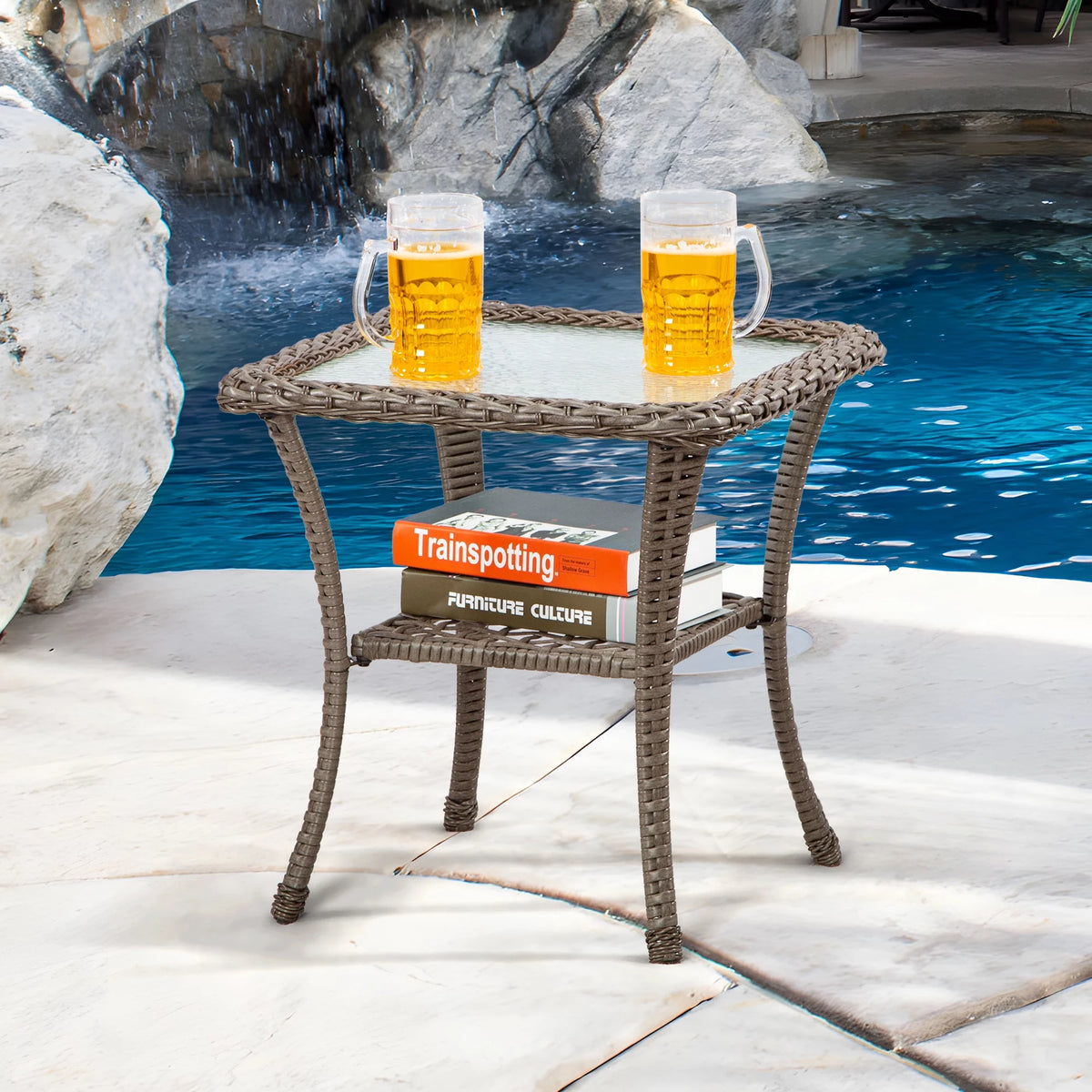 Rattan Wicker Coffee Table Glass Top Steel Frame U577312