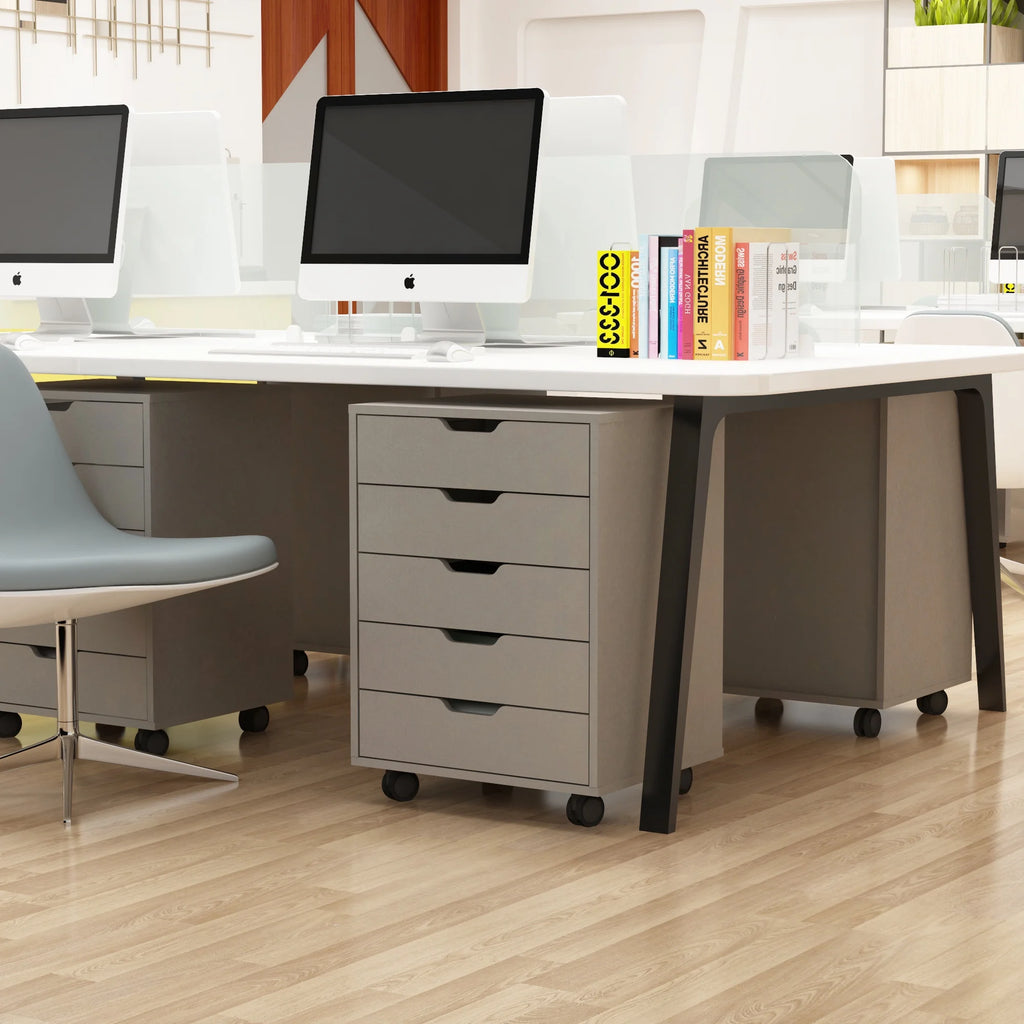 White 5 Drawer Rolling Filing Cabinet S762204