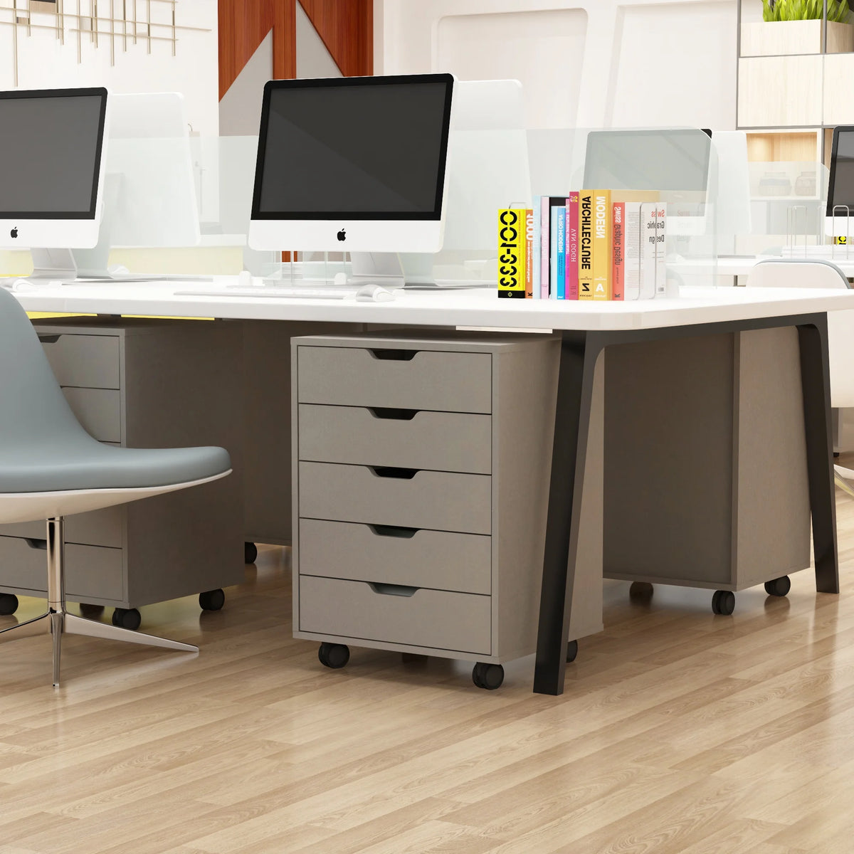 White 5 Drawer Rolling Filing Cabinet S762204
