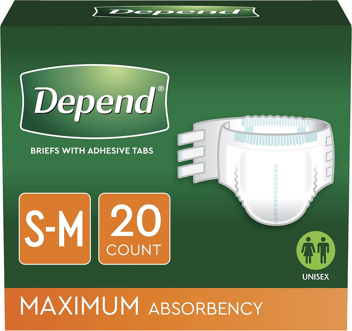 Maximum Absorbency Incontinence Protection with Tabs, S/M, 60 Count Z42352