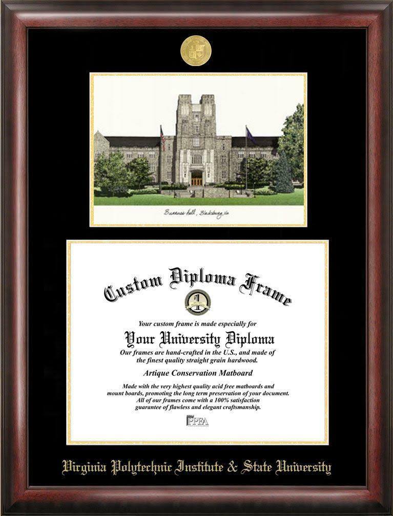 Gold Embossed Diploma Frame with Campus Images Lithograph B28018