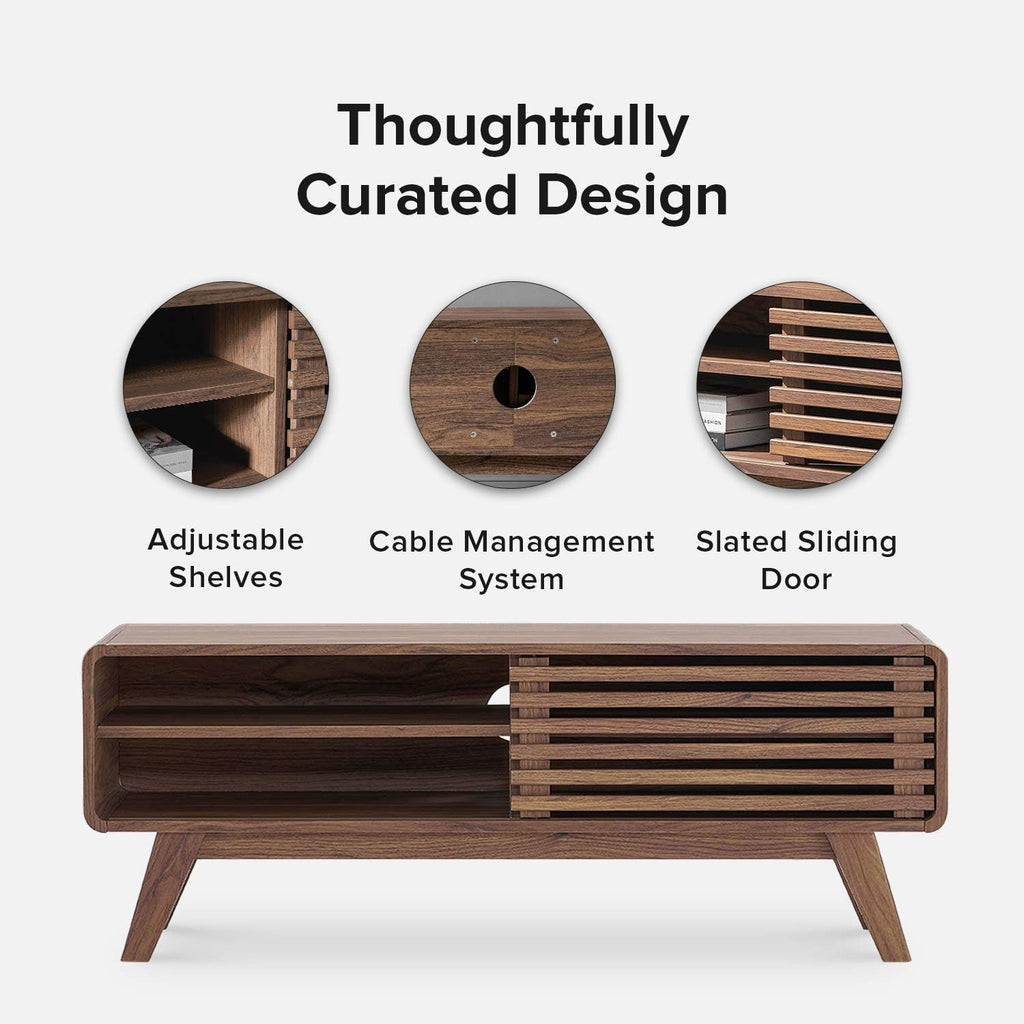 Scandinavian TV Stand with Slatted Door G4051