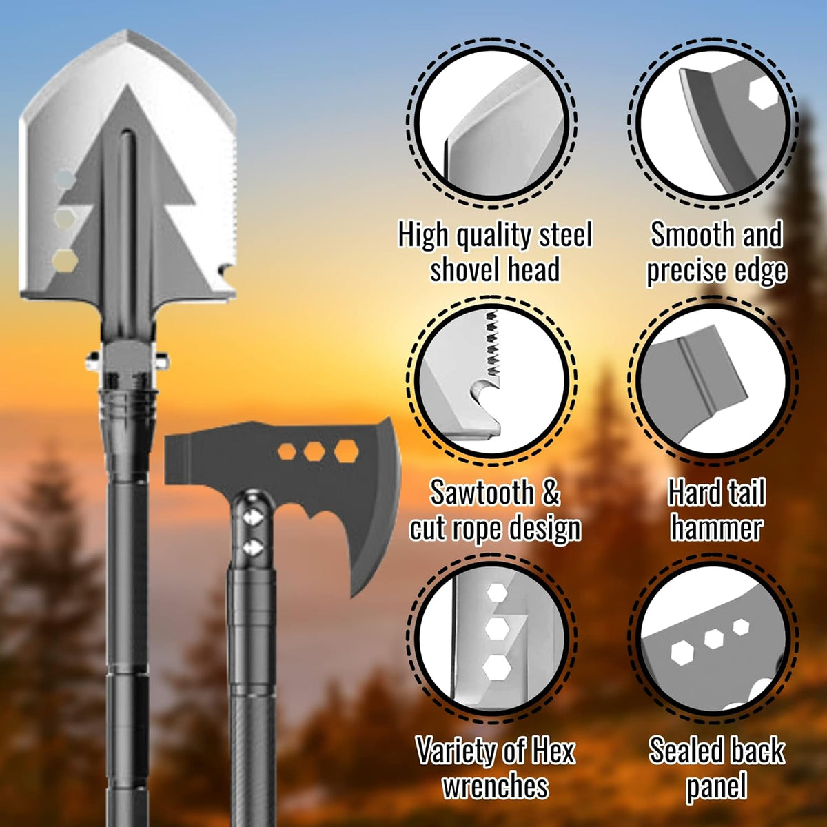 8-Piece Camping Shovel and Multitool Set K9910