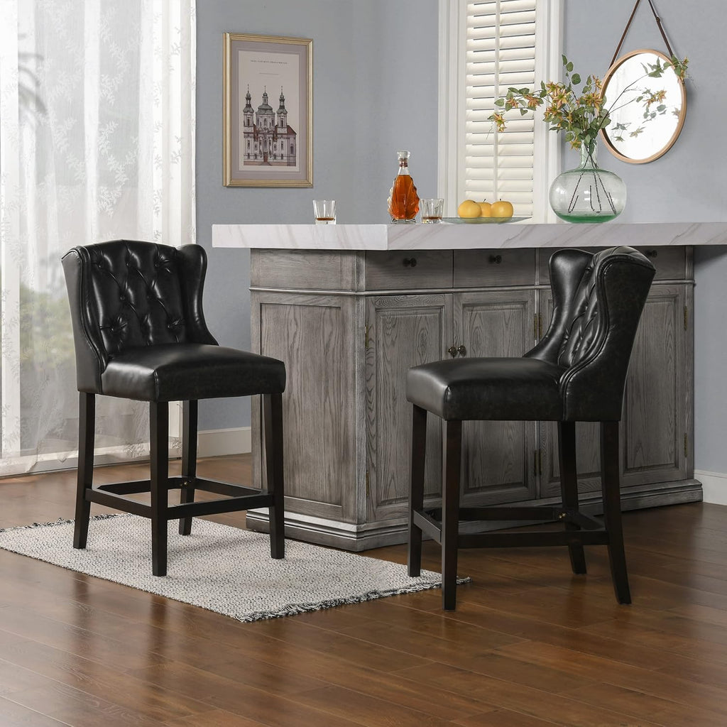 Vintage Black Brown Faux Leather Armless Counter Height Bar Stool M51319