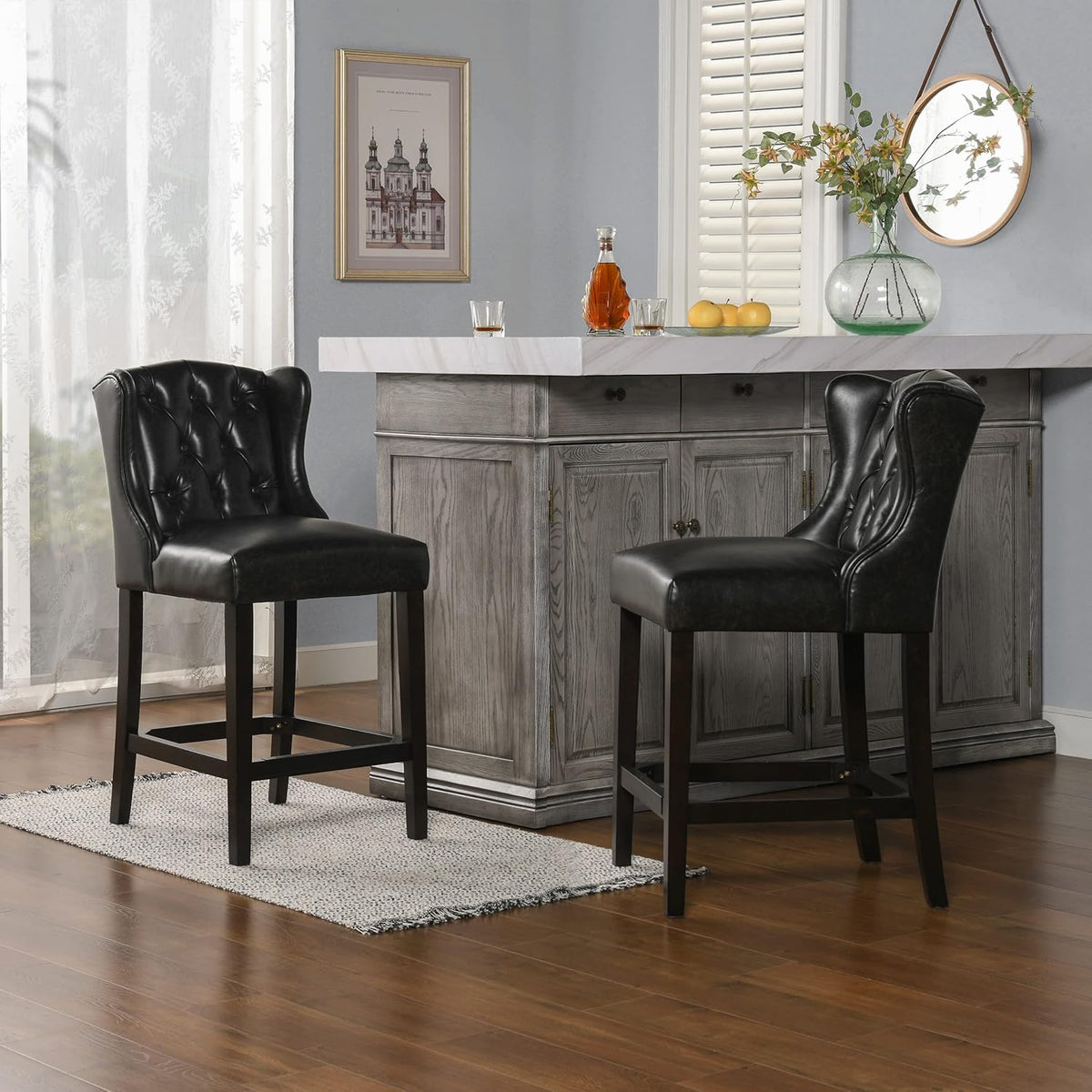 Vintage Black Brown Faux Leather Armless Counter Height Bar Stool M51319