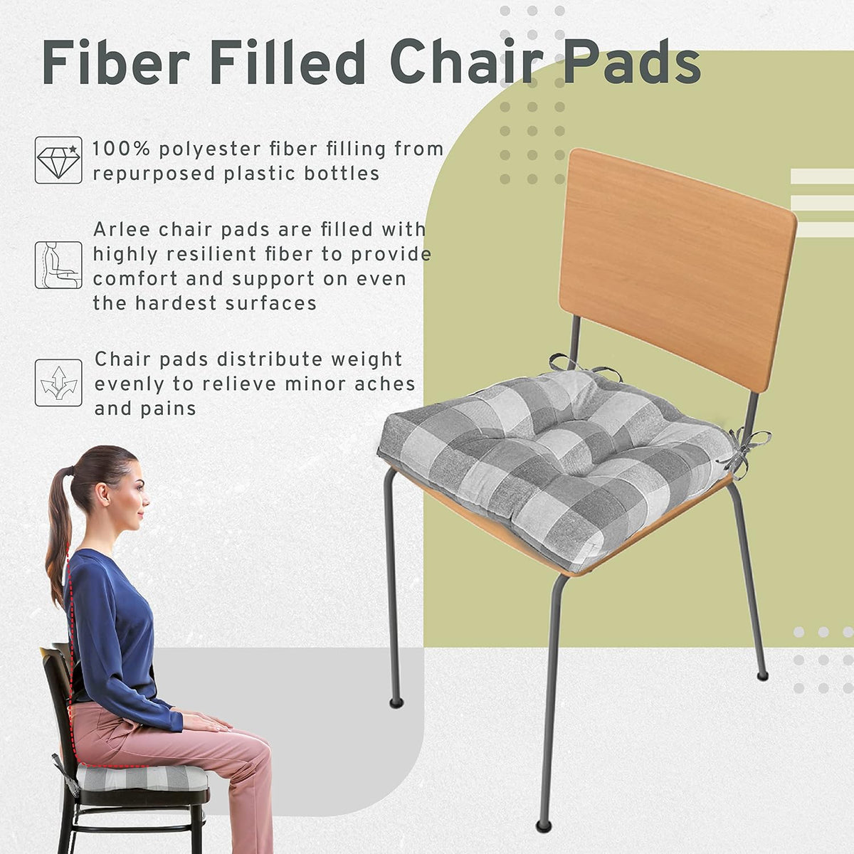 Gray Set of 4 Chair Pads with Tiebacks Z202387