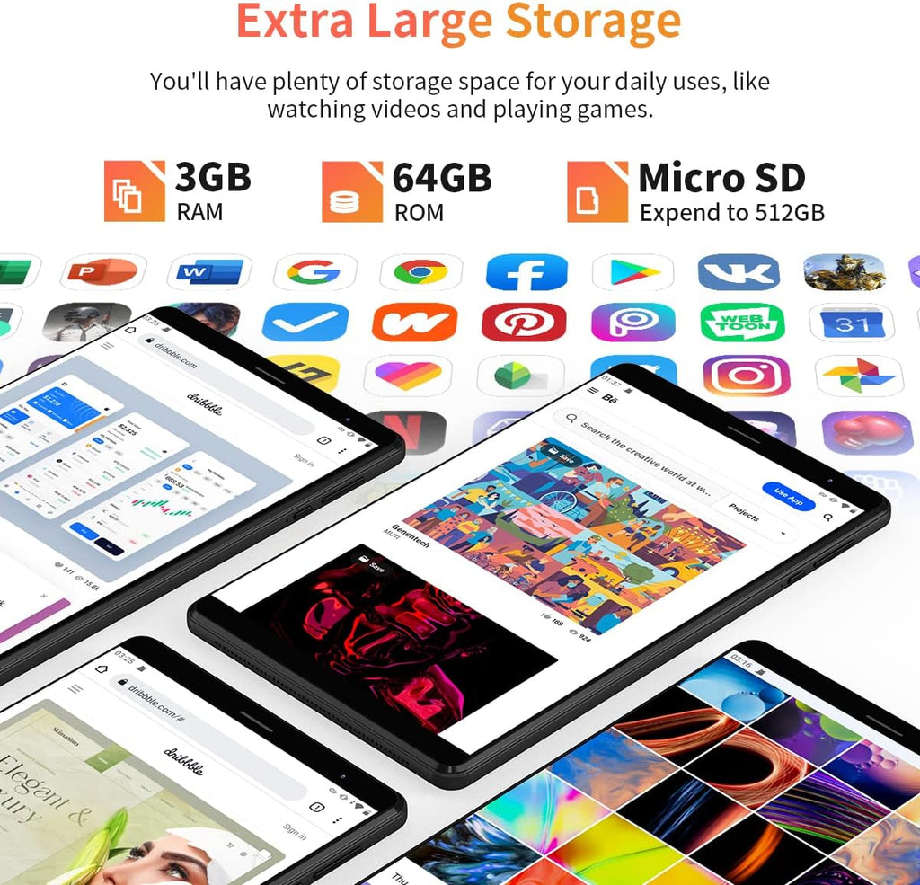 8 inch Android 11 Tablet, 3GB RAM 64GB ROM, 800 * 1280 HD Display D157