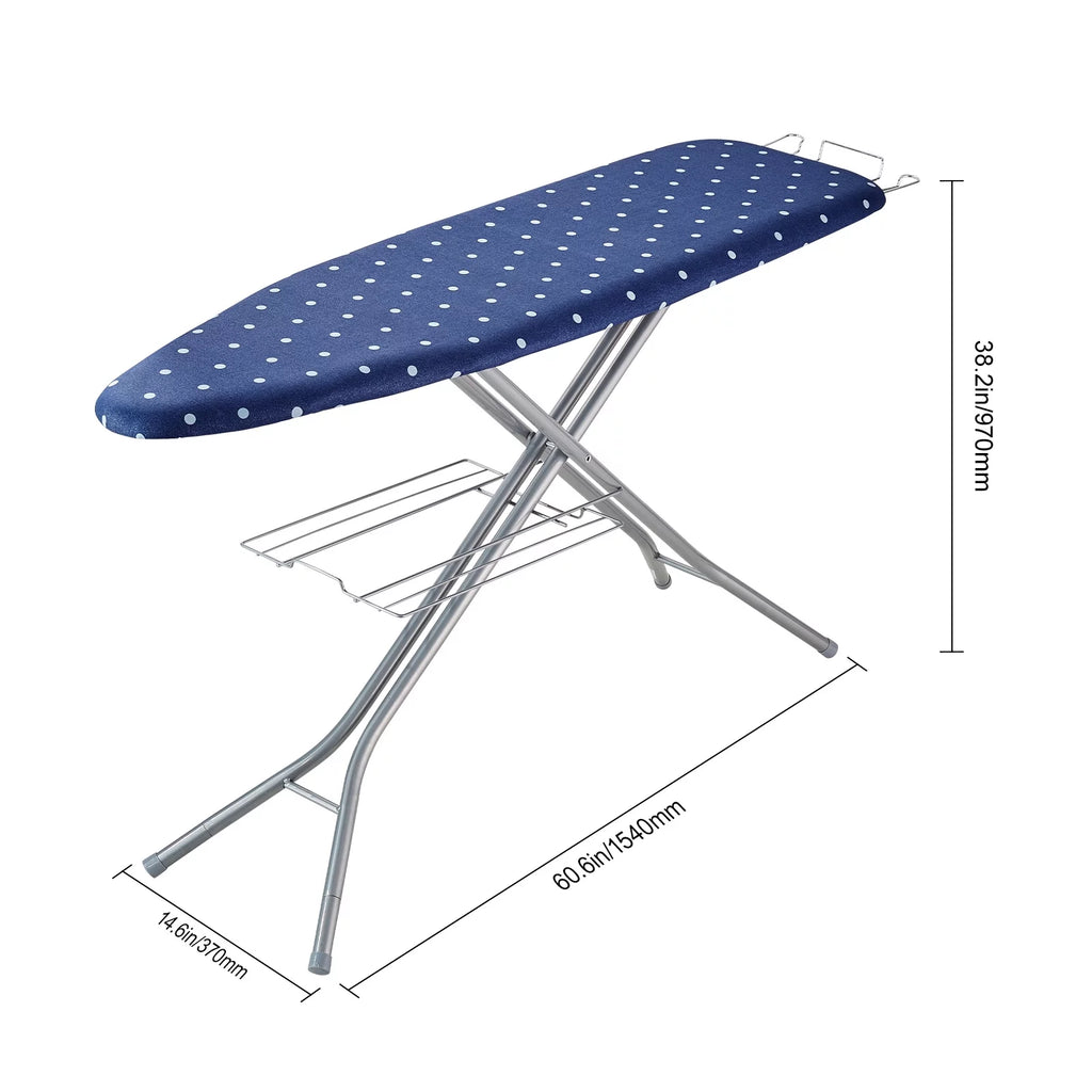 55"x15" Ironing Board with Bottom Storage Tray, 4 Layers, 10 Adjustable Heights, 100% Cotton Cover C5737
