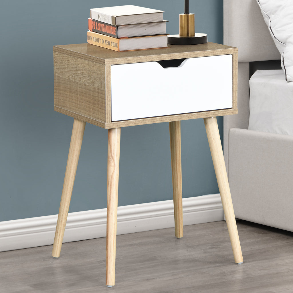 White 1 Drawer Nightstand with Solid Wood Legs P114622