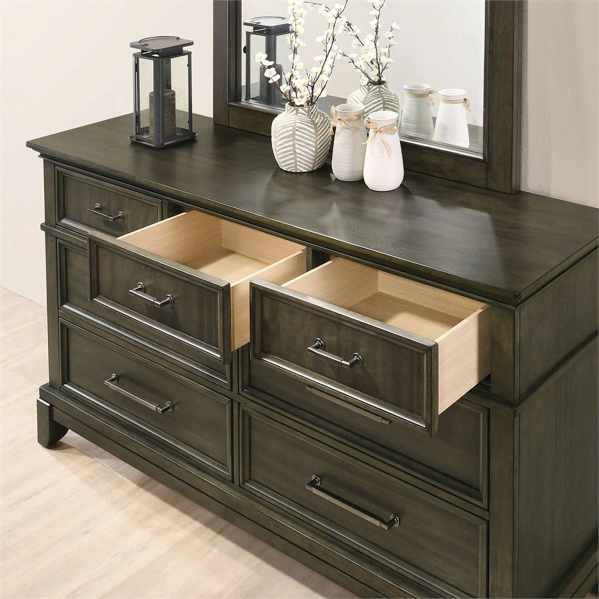 Gray Wood 7-Drawer Dresser with Mirror V76809