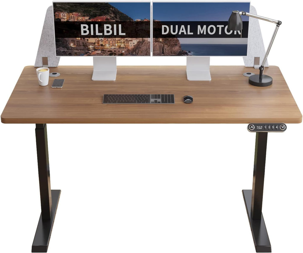 Black Frame Rustic Brown Top Electric Standing Desk with Splice Board E77318