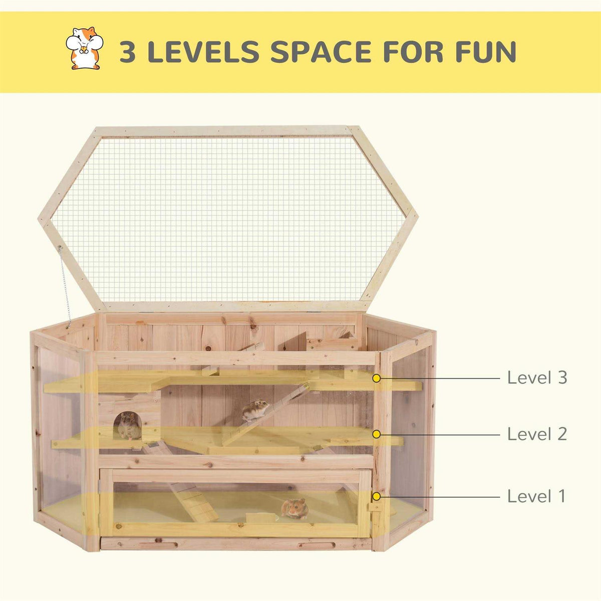 3 Tier Wooden Hamster Cage Small Animal House with Slide M18018