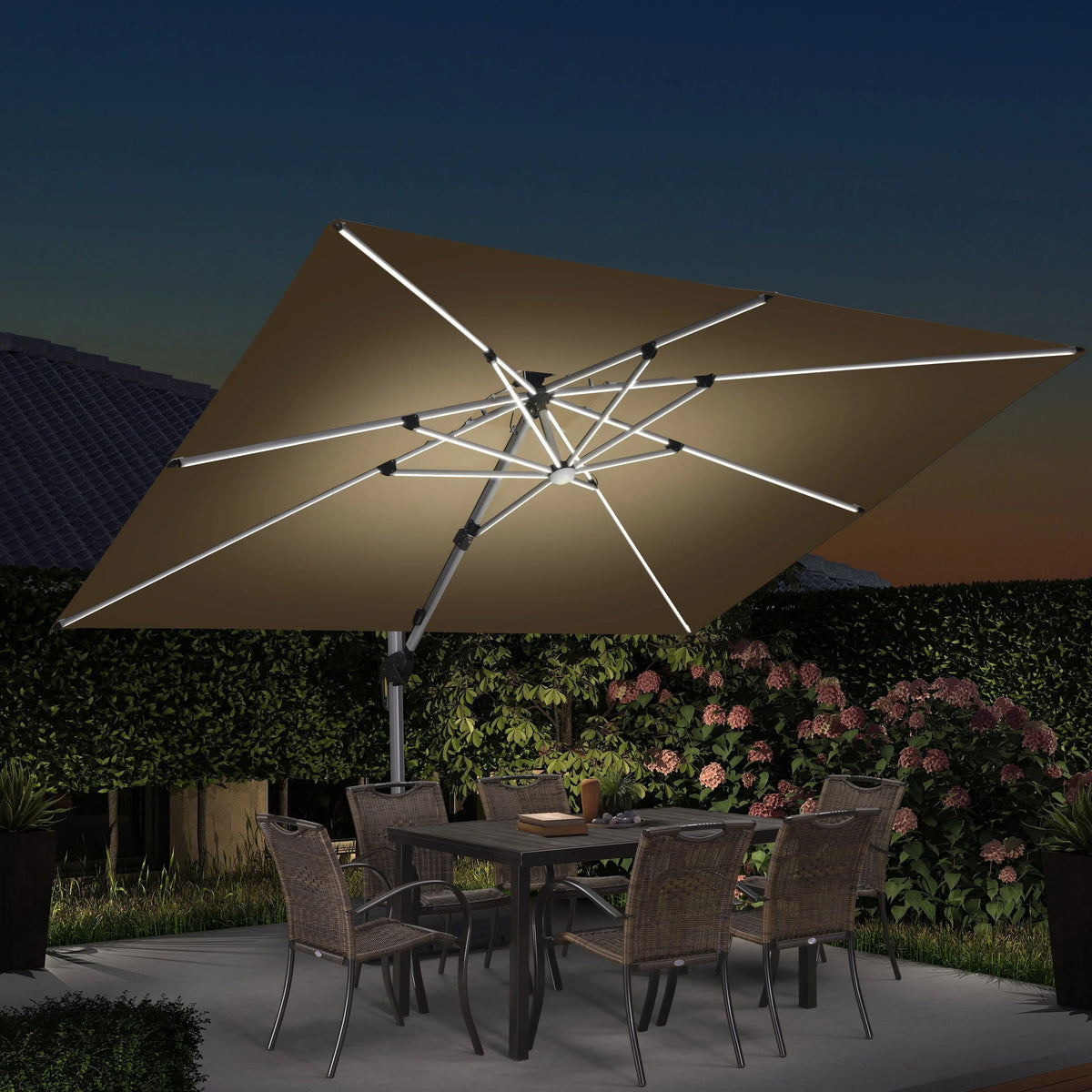 9 x 12 ft LED Cantilever Patio Umbrella Grey H944