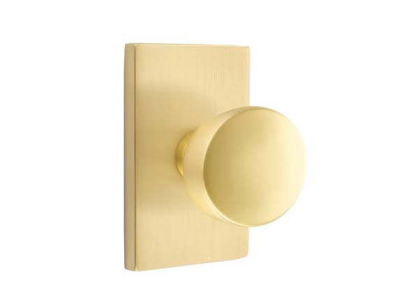 Satin Brass Double Dummy Knob with Modern Rectangular Rose V4877