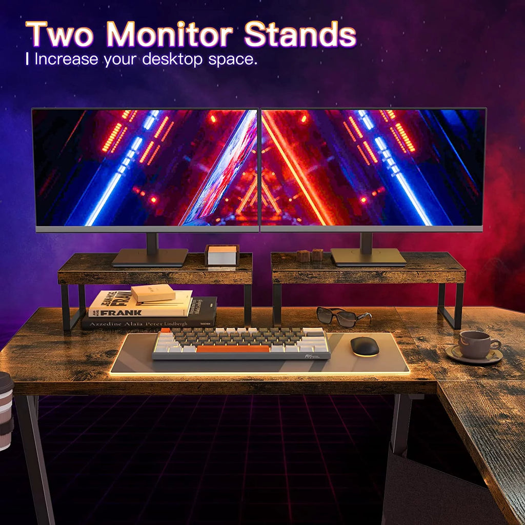 L Shaped Gaming Desk with 2 Monitor Stands U8236