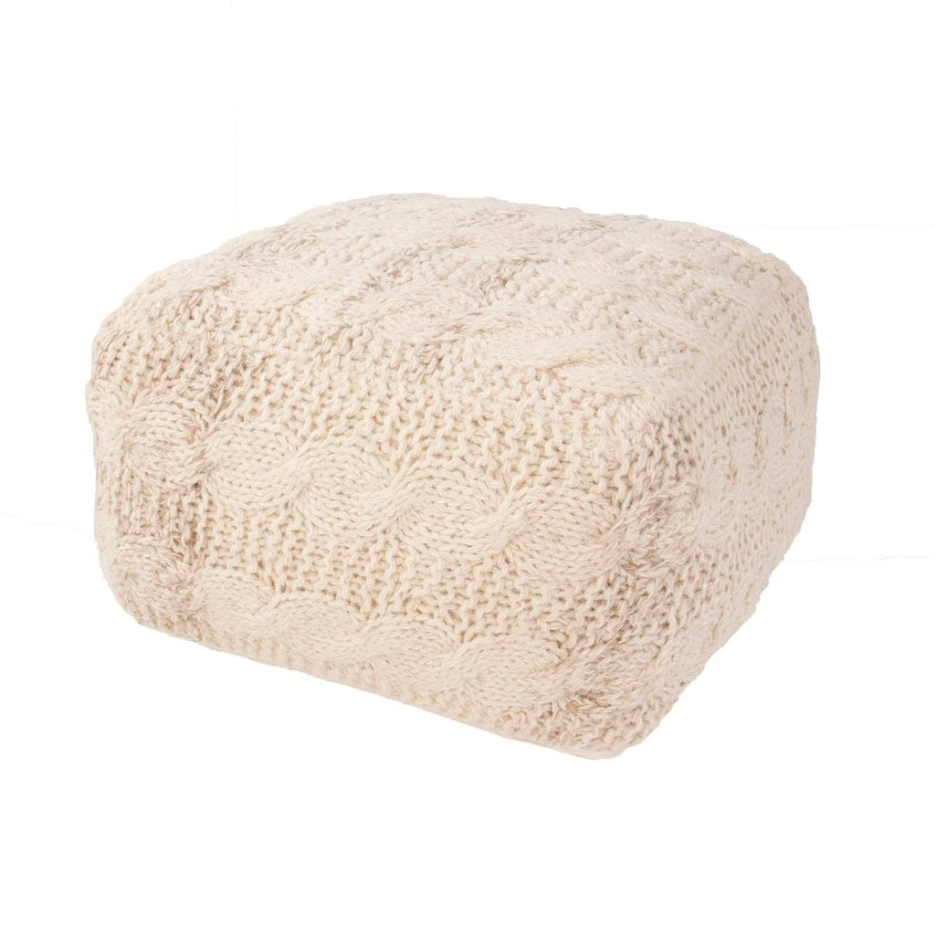 Ivory Wool Pouf O35072