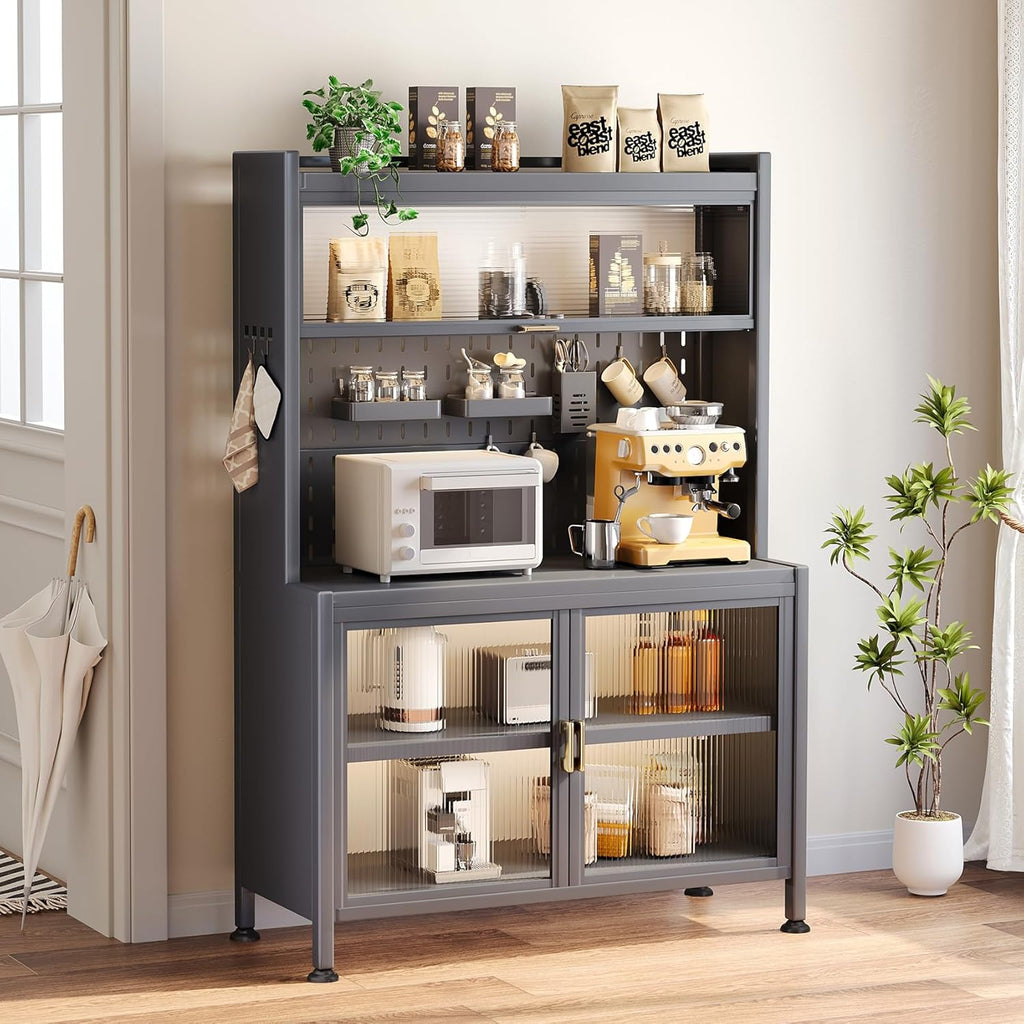 5-Tier Grey Bakers Rack with Cabinet K2364