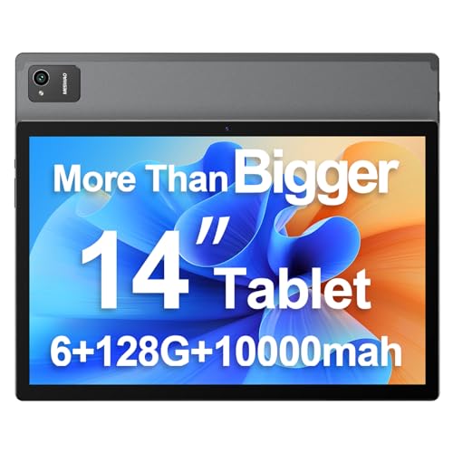 Space Gray 14 Inch Android 13 Tablet with 1200P IPS HD Screen, 8 Core, 6GB+128GB, Wi-Fi 5, 10000mAh Battery, 5MP+32MP Cameras S14842