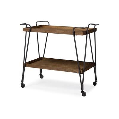 Antique Black Metal Distressed Ash Wood Mobile Serving Bar Cart W9350