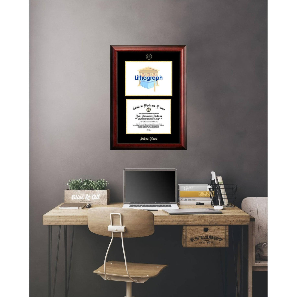 Gold Embossed Diploma Frame with Campus Images Lithograph C169141