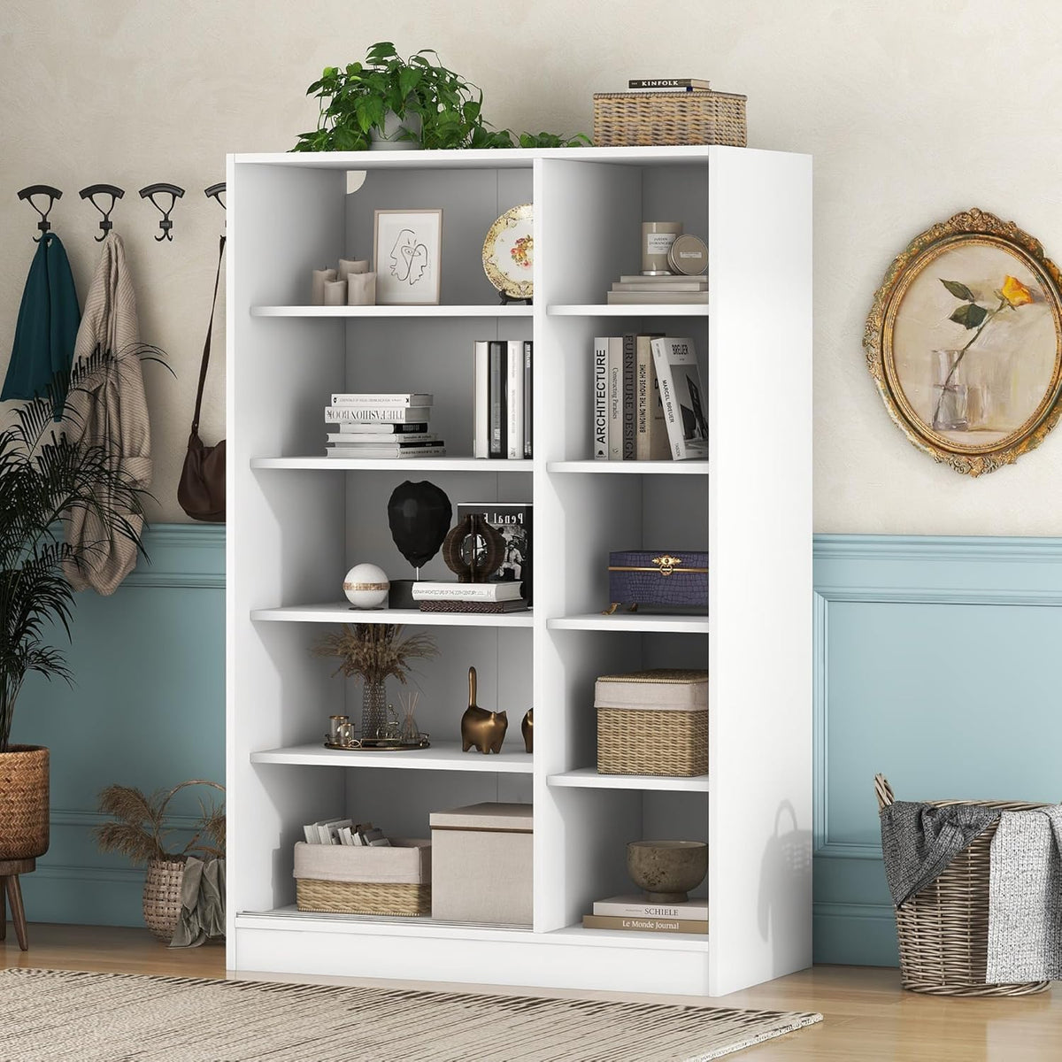 White 3 Doors Wood Wardrobe with Shelves and Hanging Rail C50773